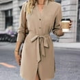 thumbnail image 2 of Robe Femme, Décontractée Automne Hiver avec Boutons, Poches, Manches Longues, Col en V, Ceinture, Longueur Genou, Robe pour Femme, 2 of 7