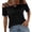 Black, variant on Womens Shirts Tops Solid Color Short Sleeve Double Strap Off Shoulder Plain Tees Blouses White M