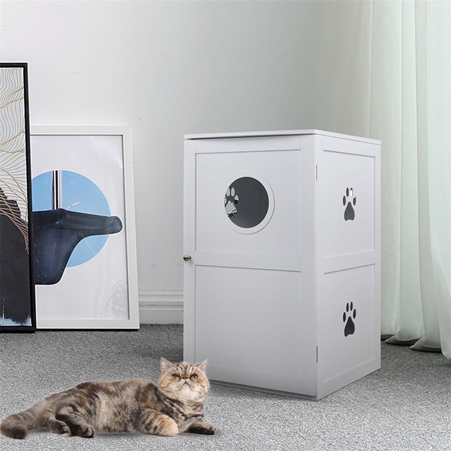 Pefilos 41" Enclosed Litter Box Enclosure Furniture Hidden Cabinet,Cat Washroom, Cat House Feeding Station Kitten Kitty, White Pefilos 41" Enclosed Litter Box Enclosure Furniture Hidden Cabinet,Cat Washroom, Cat House Feeding Station Kitten Kitty, White