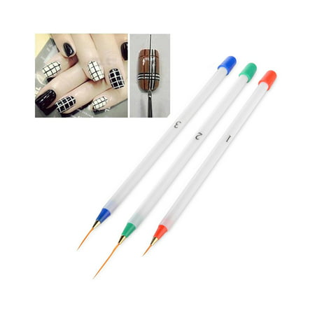 Zodaca 3-piece Set Nail Art Acrylic Drawing Painting Pen Kit Set Brushes Multi-color (1x 5.31
