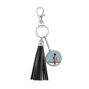 Black Tassel Photo Keychain, Silver Color