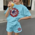 thumbnail image 6 of SGFCWSX Girls Short Sets Kids 4th of July 2 Piece Summer Soft Short Sleeve Print Elastic Waist Holiday Wear Sky Blue Size 14-15 Years, 6 of 6