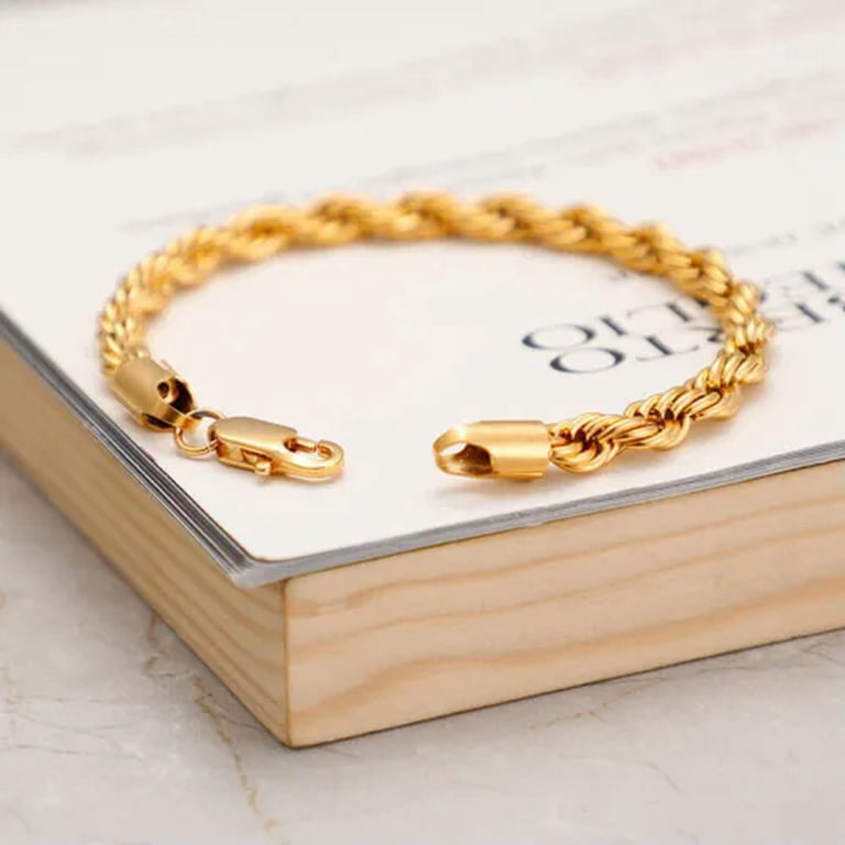 18K Gold Plated Stainless Steel Rope Chain Bracelet – Women's / Men's Twist Chain, Nickel-Free