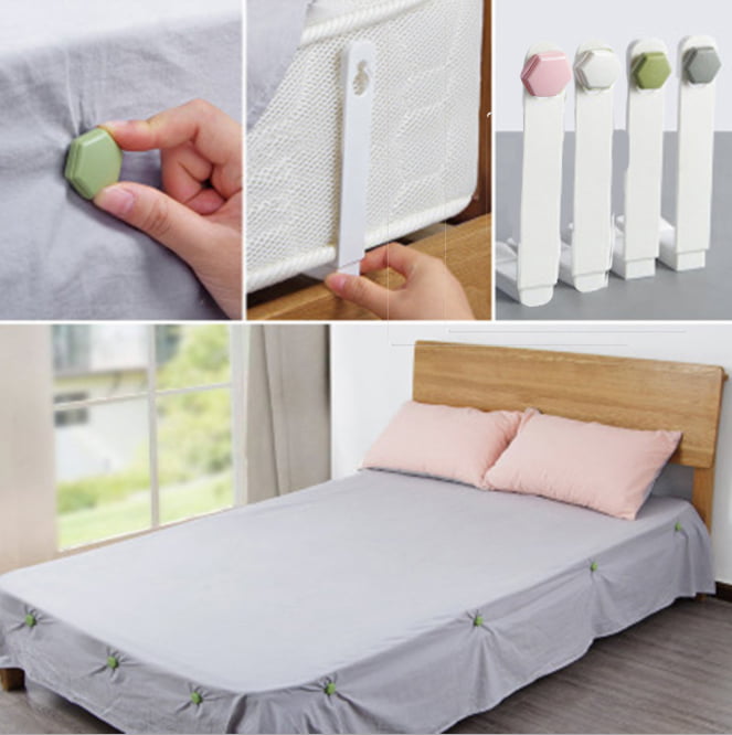 4pcs 3-Heads White Bed Sheet Holder Strap Clip Blankets Sheet Gripper Garter 