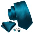 thumbnail image 3 of Set de Corbata Barry.Wang Rayas Seda 150cm Verde Azulado con Gemelos, 3 of 7
