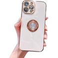 thumbnail image 2 of Case for iPhone 13 Pro Max Ring Holder Case with Diamond Shiny Plating Rose Gold Edge Built-in 360 Rotation Magnetic Kickstand for Women Girls Slim Soft TPU Protective Cover 6.7 Inch, White, 2 of 7