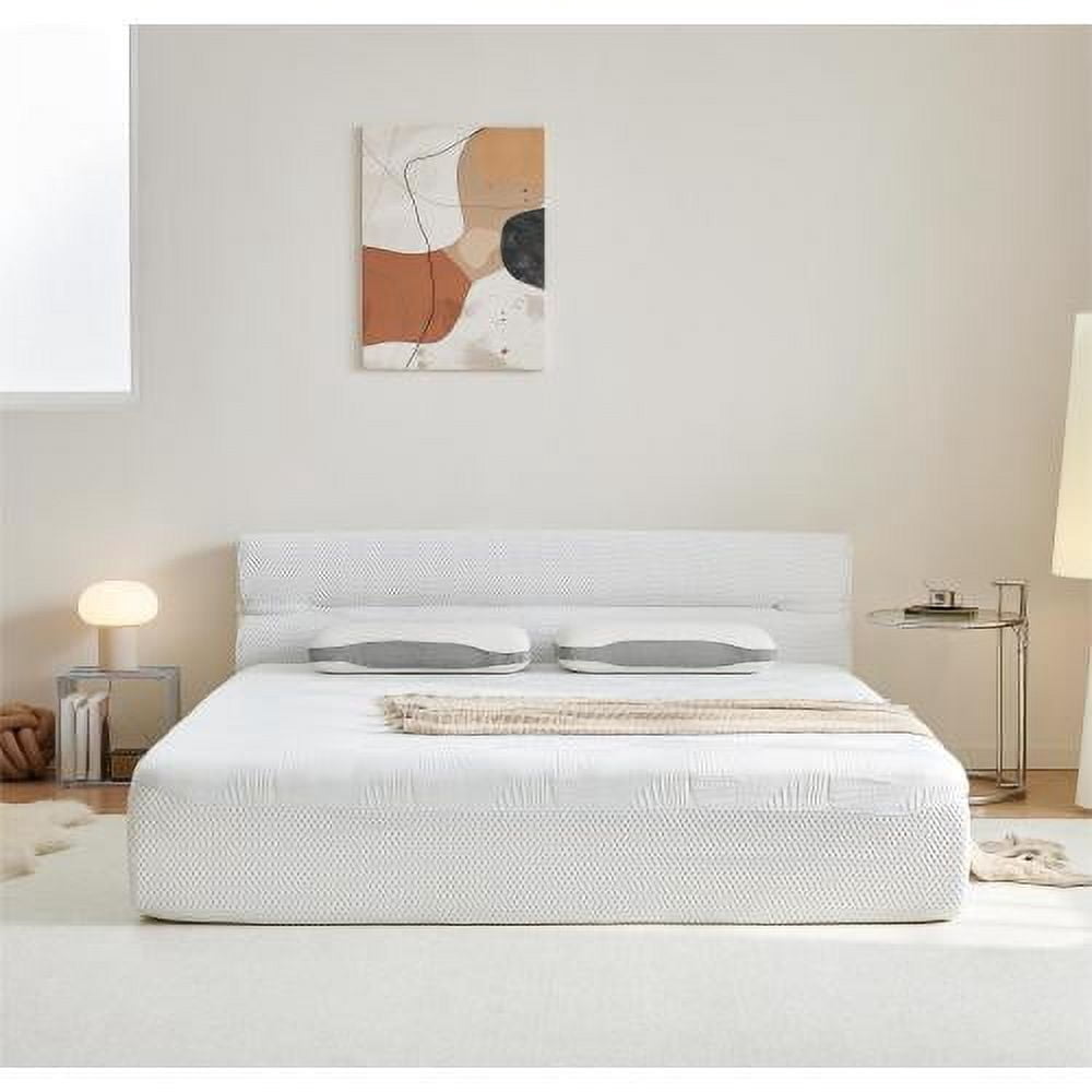 All in One King Mattress & Bed Frame 15 Inch Cooling Fabric, Medium Firm Memory Foam Mattress in Box Pressure Relief Motion Isolation No Assembly Required, White, King
