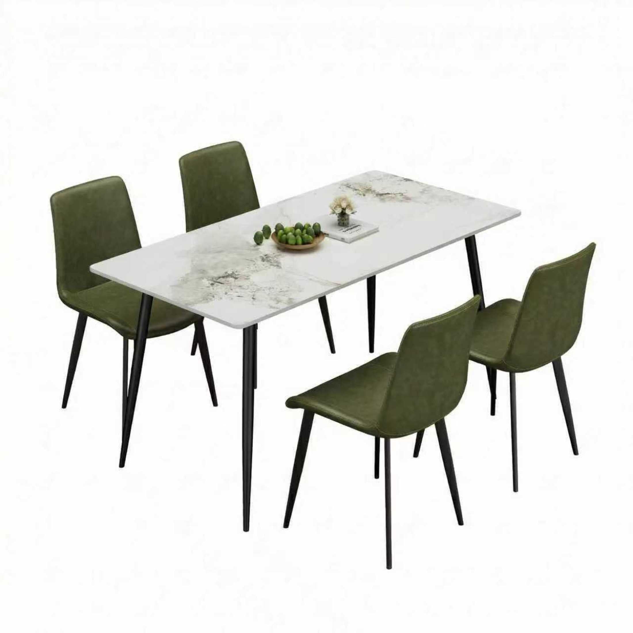Noble House Modern Dining Chairs with Upholstered PU Leather Seats, Metal Legs Side Chairs, Olive Green, Set of 4