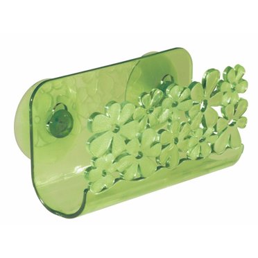 InterDesign Blumz Kitchen Sink Suction Holder for Sponges, Scrubbers, Soap - Green