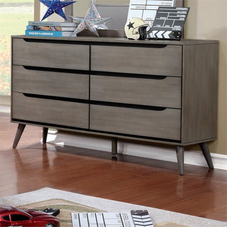 Allora Mid-Century Modern Wood 6-Drawer Dresser in Gray