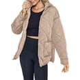 thumbnail image 4 of Winter Women Long Sleeve Zipper Quilted Coat Casual Loose Lightweight Hooded Puffer Jacket with Pocket, 4 of 5