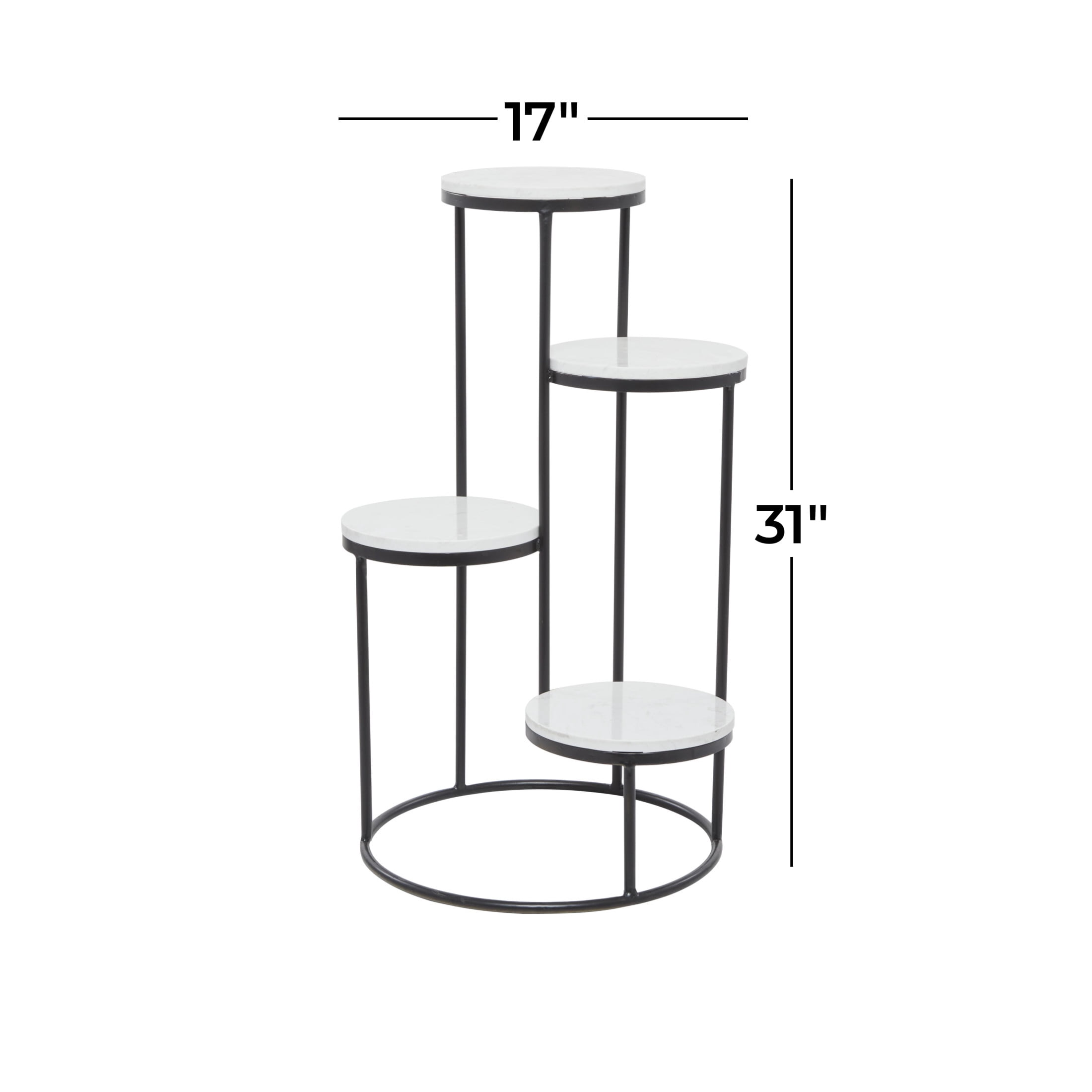 DecMode 17" x 17" x 31" 4 Tier White Marble  Plantstand with Black Base
