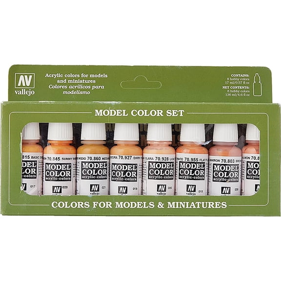Vallejo - Model Color Face & Skin Tones Set | Modeling Acrylic Paints | 8 bottles x 18 ml (0.60 fl.oz.)