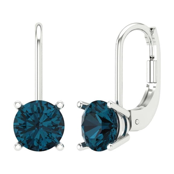 2 ct Lever-Back Drop Dangle Earrings for Women | 6.5mm Round Cut Natural London Blue Topaz | 18K White Gold