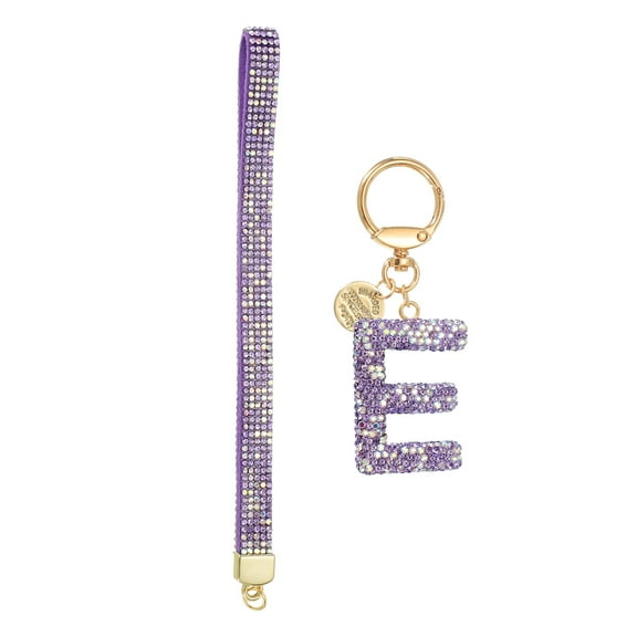 Initial Letter Keychain for Women, Rhinestone Alphabet E Key Chain Sparkly Keychain Charm with Heart for Backpack Handbag Car Key Accessories Lanyard, Purple