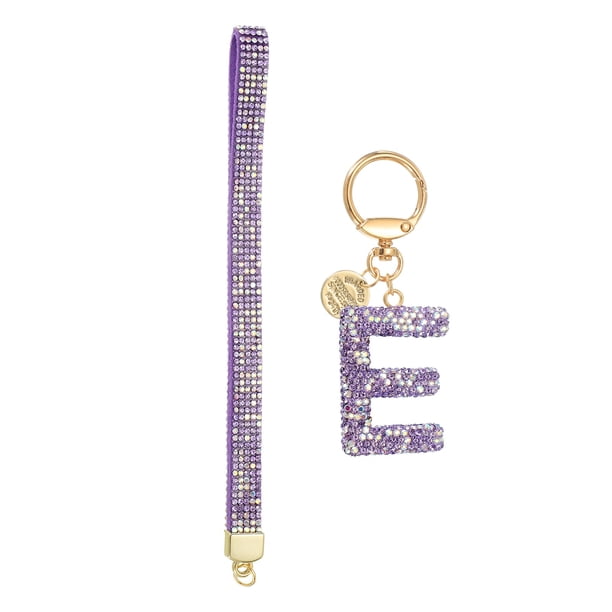 Llavero de Letra Inicial para Mujeres, Llavero de Alfabeto E con Rhinestone, Encanto Brillante con Corazón para Accesorios de Mochila, Bolso, Llave de Coche, Lanyard, Púrpura