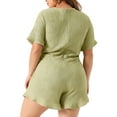 thumbnail image 4 of DARING DIVA Women's Plus Short Sleeve Ruffle Front Tie Short Jumpsuits 2X Grass Green, 4 of 6