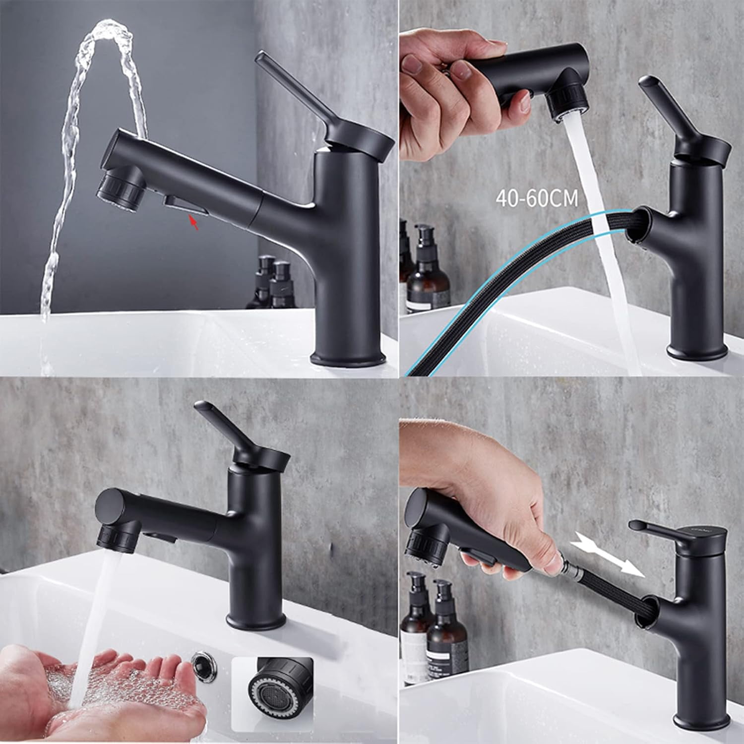 Bathroom Sink Faucet with Pull Down Sprayer Dual Mode Brass hot and Cold Single Handle Single Hole Retractable Faucet, for Bathroom,Paint