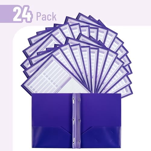 - Plastic Folders with Pockets and Prongs, 24 Pack, Letter Size, Purple, Flexible Plastic Folders with Prongs, Clear Front Pocket and Card Slot