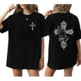 thumbnail image 2 of Gothic Cross Prayer Hands Double-Sided T-Shirt, Vintage Christian Streetwear Tee, Grunge Graphic Print Top, Casual Unisex Street Style Shirt, 2 of 7