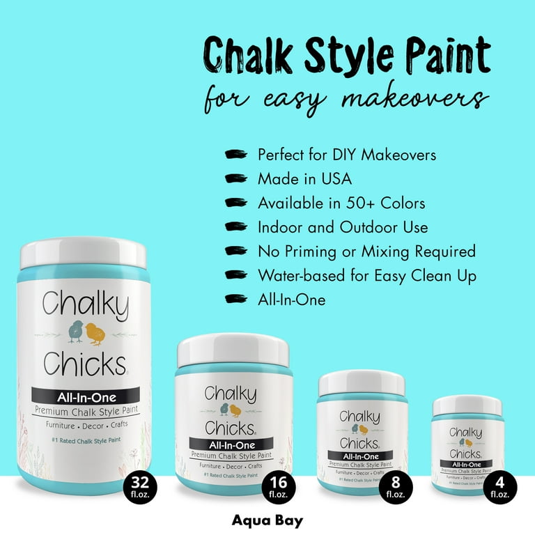 Chalky Chicks 8 Fl Oz Matte Aqua Bay (Aqua Blue) Chalk Paint for Furniture Without Sanding - No Prep Furniture Paint No Sanding All in One for Crafts, Wood, Walls, Cabinet, Metal, Dresser, Farmhouse