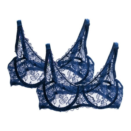 GERsome 2Pcs Women s Lace Sexy Bra See Through Sheer Unlined Plus Size Bras Assorted Color