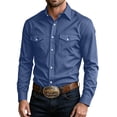 thumbnail image 2 of DYTTDG Men's Dual Chest Pocket Lapel Western Shirt, Solid Long Sleeve Button Up Regular Fit Casual Business Work Top, 2 of 8