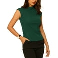 thumbnail image 4 of INSPIRE CHIC Women's Mock Neck Blouse Basic Cap Sleeve Knitted Tops S Green, 4 of 6