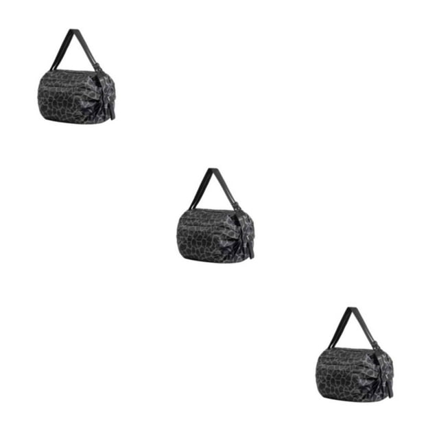 Thinsony Sacs de Rangement Pliables Peu Encombrants Articles Organisés en Déplacement Sac de Courses Réutilisable en Polyester pour Voyage Sac de Plage Sac à Main Motif Noir 3Set