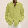 thumbnail image 2 of Qwertyu Cotton Linen Shirts for Men Long Sleeve Button Down Shirts Summer Beach Shirts Loose Fit Casual Shirts Vacation Tops Yellow L, 2 of 6