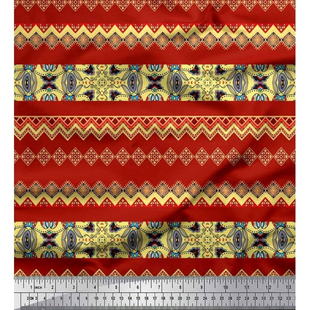 Soimoi Polyester Crepe Fabric Damask & Aztec Southwestern Print Fabric by The Yard 42 Inch Wide