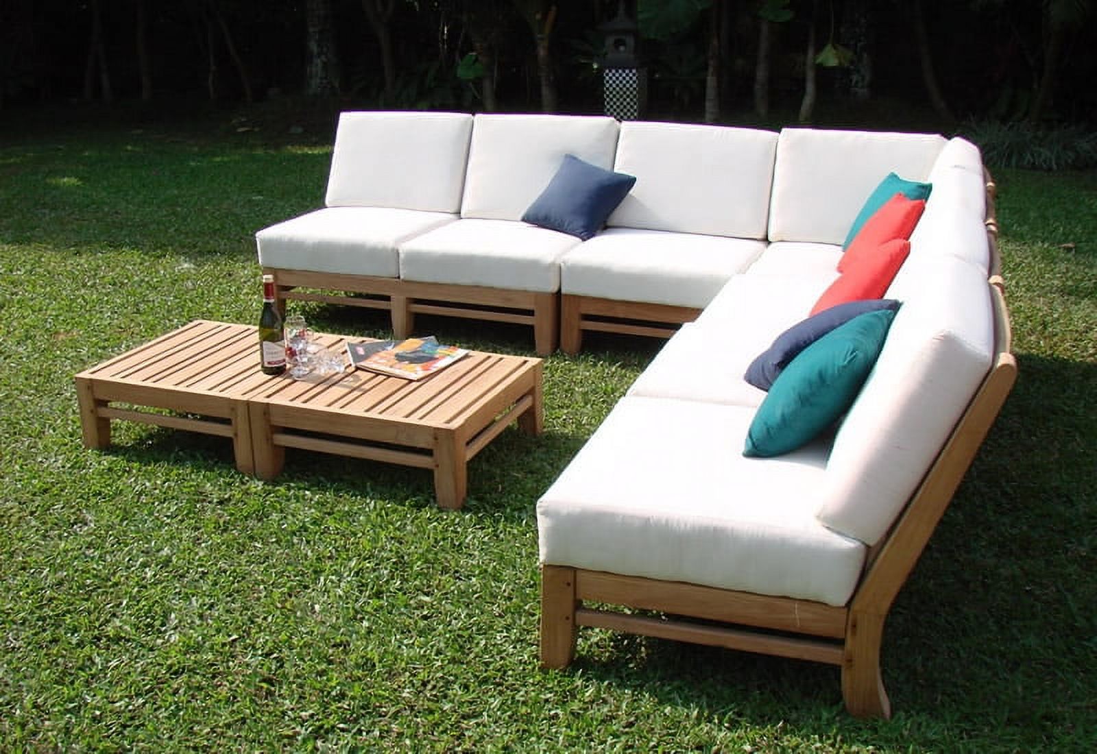 WholesaleTeak Outdoor Patio Grade-A Teak Wood 7 Piece Teak Sectional Sofa Set - 2 Love Seats, 2 Lounge Chair, 1 Corner Pc, 1 Ottoman & 1 Side Table - Furniture only -- Ramled collection #WMSSRM1 - image 4 of 5