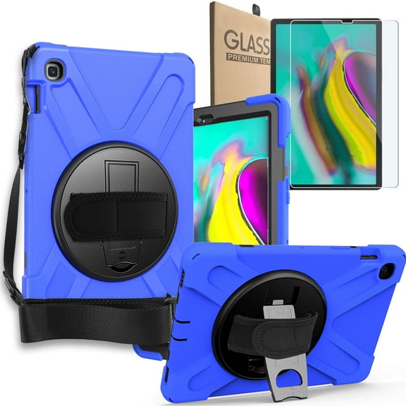 KIQ Galaxy Tab A 10.1 Case T510/T515 2019, Shockproof Heavy Duty with Tempered Glass Screen Protector for Samsung Galaxy Tab A 10.1-inch SM-T510/SM-T515 [Blue]