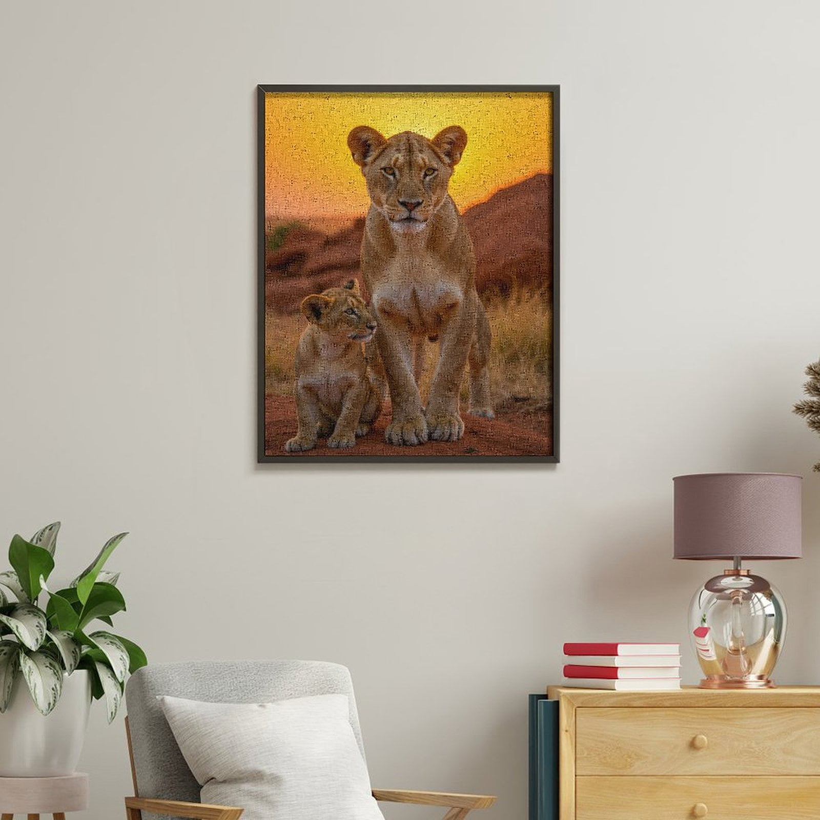 Paint by Numbers Kit for Adults, Lioness With Cub At Sunset Paint by Numbers, Easy Paint by Numbers Kit for Adults Beginner, DIY Adult Paint by Number Kits on Canvas, 12x16in Home Decor