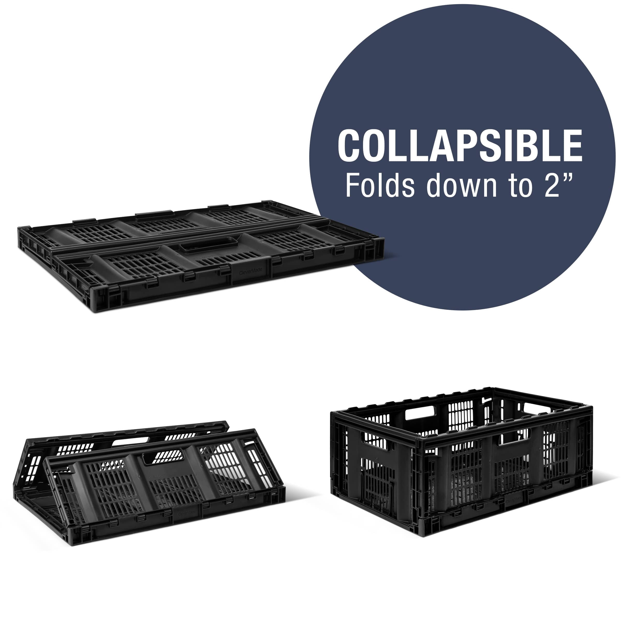 CleverMade 46L Pro-Grade Collapsible Storage Crate, Heavy Duty Storage Bin - Black