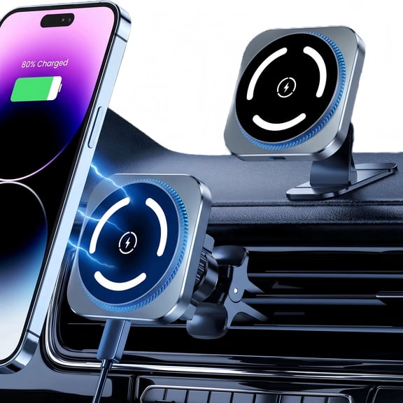 Magnetic Car Mount Charger for IPhone 18/17/16/15/14/13/12, 360°Adjustable Strong Magnetic Air Vent Mount Phone Cable Holder Mount