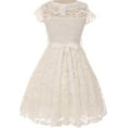 thumbnail image 2 of Little Girl Cap Sleeve Lace Skater Stone Belt Flower Girls Dresses (19JK88S) Off White 2, 2 of 4