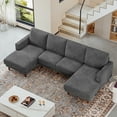 thumbnail image 2 of 106" Corduroy Sofa for Living Room, U Shaped Couch, Wood Frame, Gray, 2 of 10