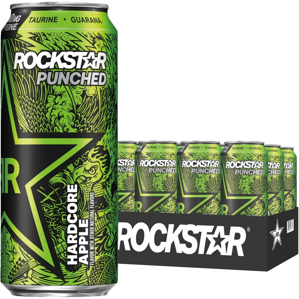 (12 Cans) Rockstar Punched Energy Drink, Hardcore Apple, 16 fl oz