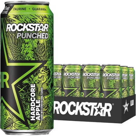Rockstar Energy Drink Punched Hardcore Apple, 16oz Cans (12 Pack)