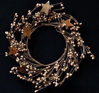 Botanical Leaves and Burgundy Pips Rusty Star 8" Mini Wreath Ring 