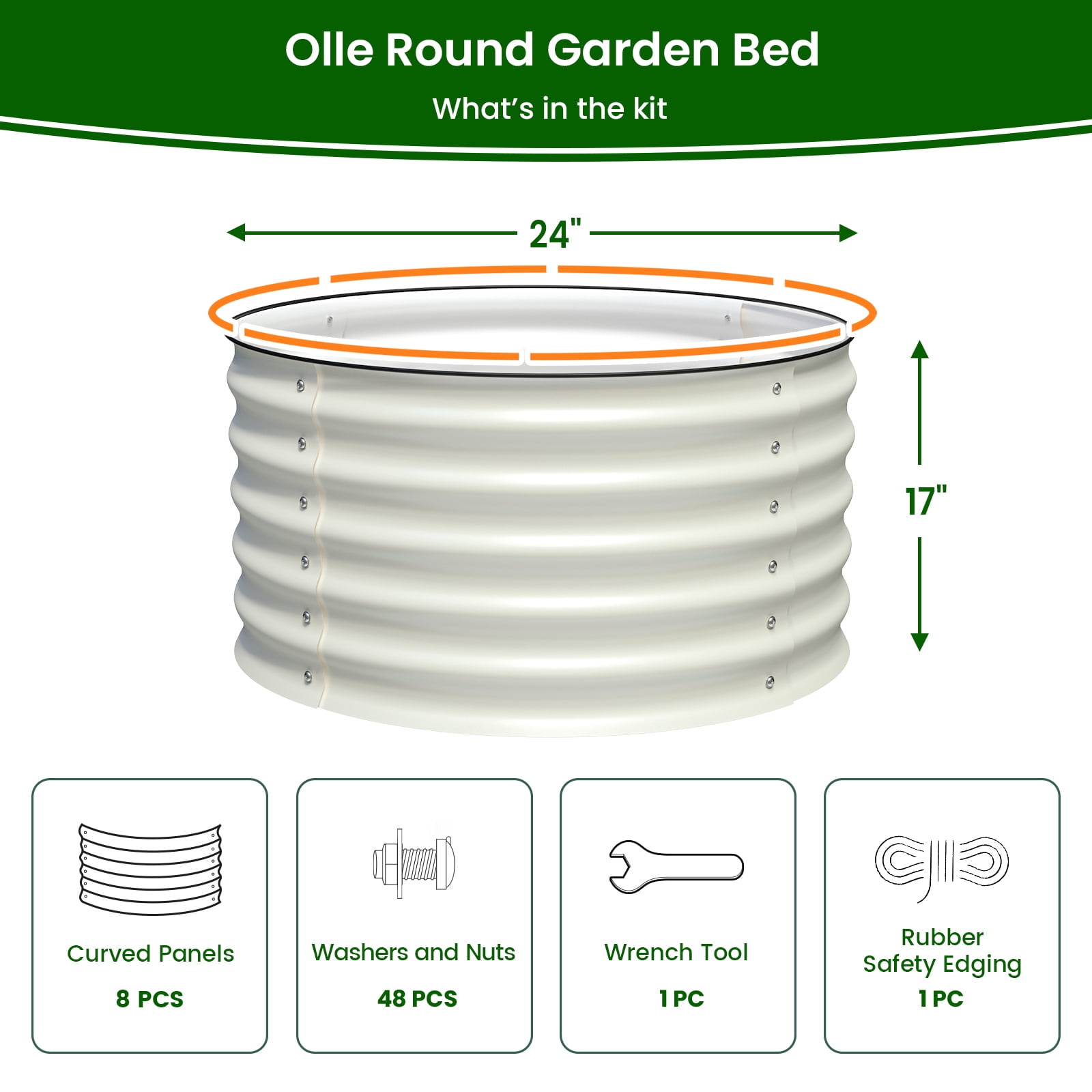 Olle Gardens 17" Tall x 24" Twin Round Pair Raised Garden Beds in Ivory