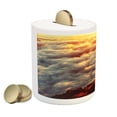 thumbnail image 2 of Clouds Piggy Bank, Sunset on the Hill Tops Above the Clouds Unusual Extreme Morning Glory Print, Ceramic Coin Bank Money Box for Cash Saving, 3.6" X 3.2", Orange White Brown, by Ambesonne, 2 of 4