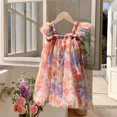 thumbnail image 1 of Ropa de verano para chico de 1 a 6 años, vestido con tirantes de malla con estampado de flores para niña, traje para niña, vestidos de playa con mangas voladoras para chico, 1 of 6