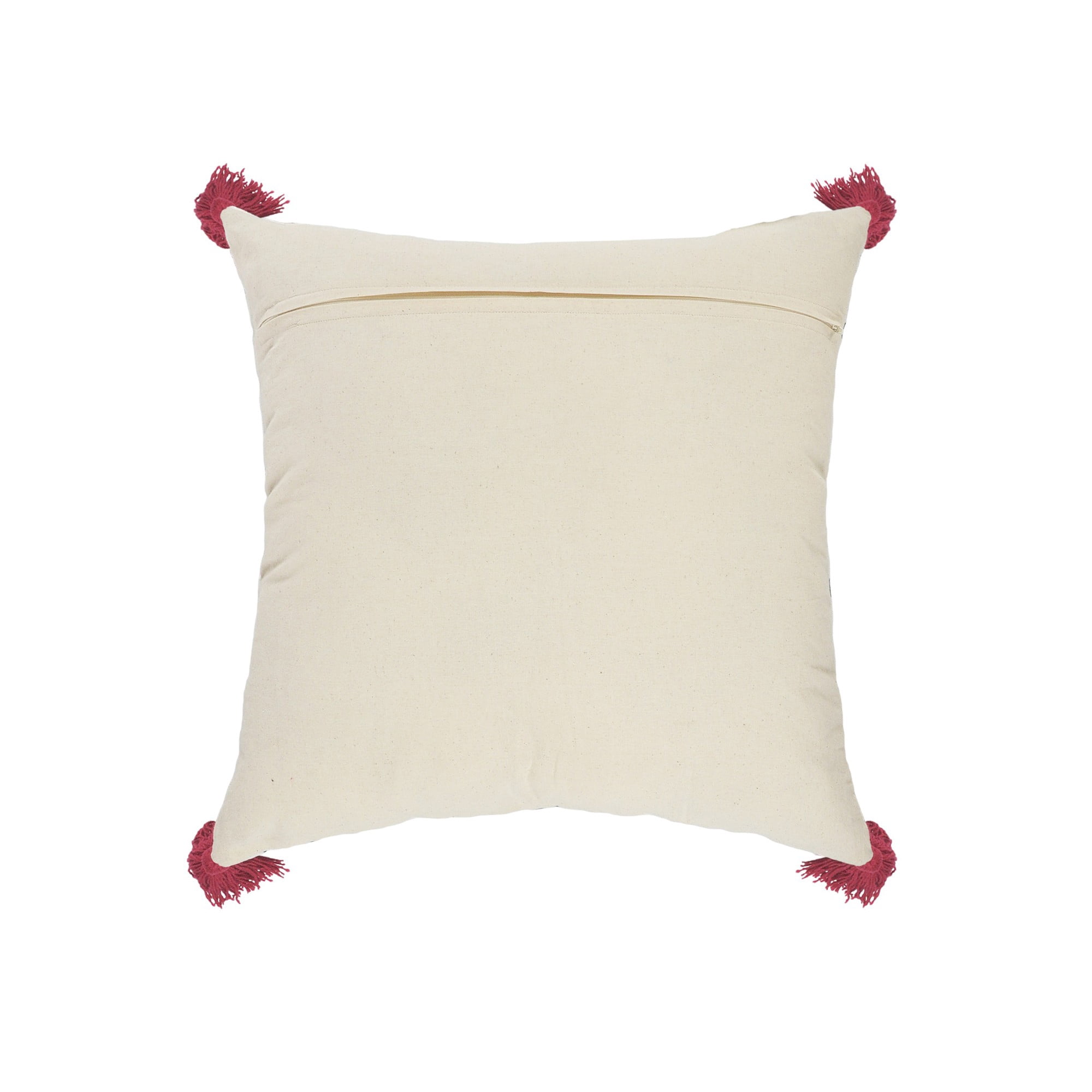 Laddha Home Designs Hand-Stitched Braided Diamond Cotton Throw Pillow Cover - 20" - White and Red