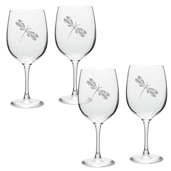 Dragonfly Deep Etched Classic Red Wine Glass Set of 4