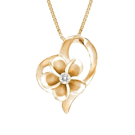 Silver Plated Heart Box 14k Rose Gold Plated Sterling Silver CZ Plumeria Open Heart Necklace with 18