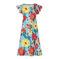 thumbnail image 3 of Zpanxa Robes Florales pour Filles Été Manches Courtes Manches Volantées Col Rond Imprimé de Fleurs Taille Poche Robe Superposée Polyester Spandex Multicolore 8-9 Ans, 3 of 5