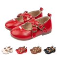 thumbnail image 3 of GiLiling Girls Mary Jane Flats, Retro Cross Strap with Buckle Closure, Soft PU Upper Non-Slip Sole Flats for Parties Weddings Outings (Red, 2-2.5 Years), 3 of 8