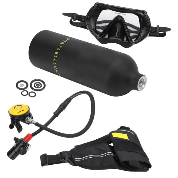 DIDEEP Mini Tanque De Buceo De 1L Con Válvula Reguladora De Una Etapa Y Manguera De 65 Cm – Botella De Oxígeno Portátil Para Unos 20 Min De Respiración Bajo El Agua